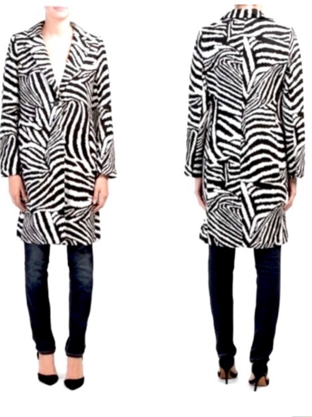 NEW Rachel Zoe Black & White Zebra Print One Button Coat Jacket Medium